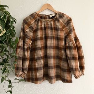 Plaid balloon sleeve top